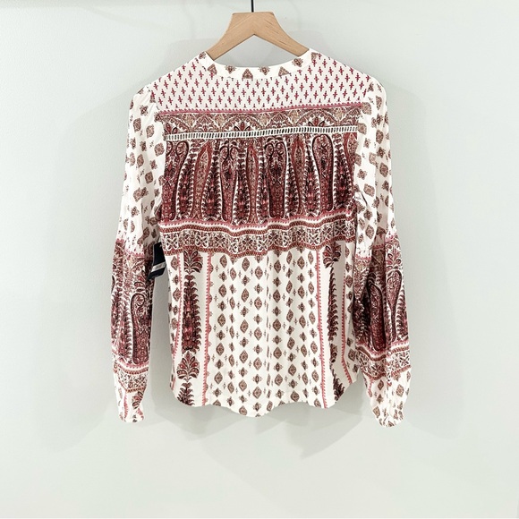 NWT Lucky Brand Border Print Peasant Top Orange Size Small - Picture 9 of 9